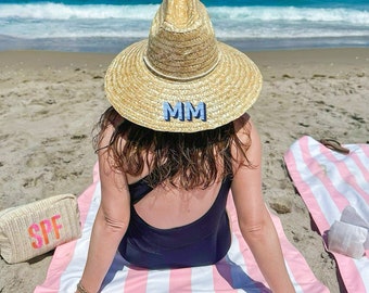 Monogrammed straw beach hat, personalized beachcomber hat