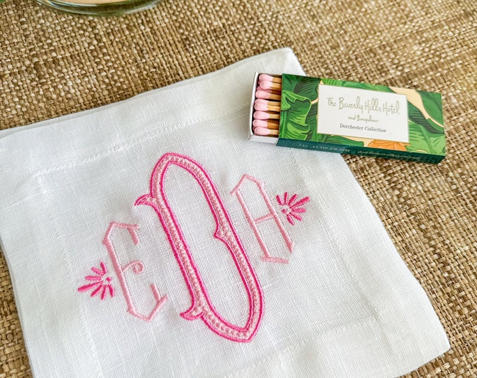 Personalized cocktail, monogram cocktail napkins, custom linen napkins, cotton anniversary gift, bridesmaid gift