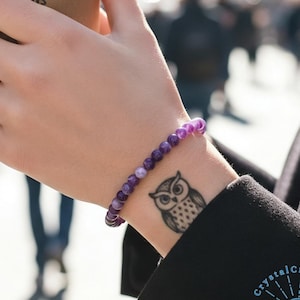 Chevron Amethyst Stretch Bracelet | 4mm Natural Purple Gemstone Jewelry | Thoughtful Gift for Her