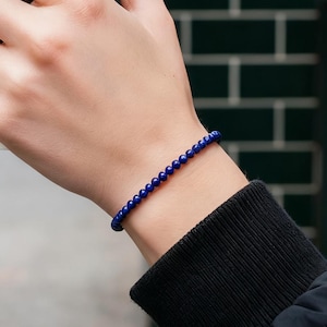 Lapis Lazuli Beaded Bracelet, 4mm Dainty Gemstone Jewelry, Natural Stone Wisdom Gift