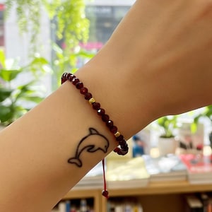 Red Garnet Beaded Bracelet | January Birthstone Yoga Jewelry | 3MM Minimalist Gemstone Gift