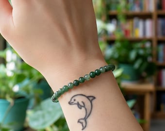 Moss Agate Minimalist Beaded Bracelet | 4mm Green Gemstone Stretch Jewelry | Gift for Her