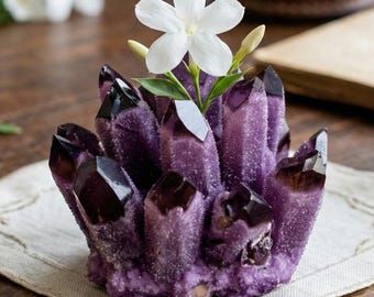 Dark Purple Amethyst Cluster Geode | Raw Phantom Quartz Tower | Unique Crystal Mineral Specimen for Home Decor & Thoughtful Gift