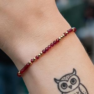 Dainty Ruby Bracelet, 2mm Red Gemstone Minimalist Jewelry, Minimalist July Birthstone Gift for Her