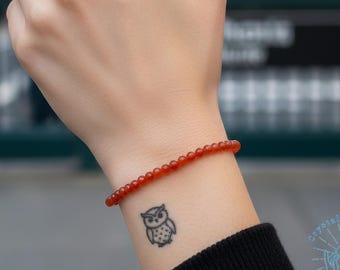 Dainty Carnelian Bracelet, 2mm Red Gemstone Beaded Jewelry, Delicate Minimalist Birthstone Gift for Her