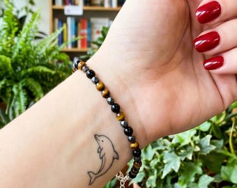 3mm Gemstone Triple Protection Bracelet – Tiger’s Eye, Obsidian, Hematite 925 Silver