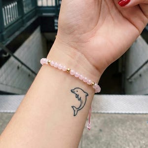 Rose Quartz Bracelet, 3mm Tiny Beads, Minimalist Pink Crystal, Adjustable String, Dainty Stacking Jewelry