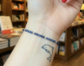 Bracciale delicato con zaffiro / Pietra preziosa blu naturale da 2 mm, argento sterling 925, gioiello impilabile