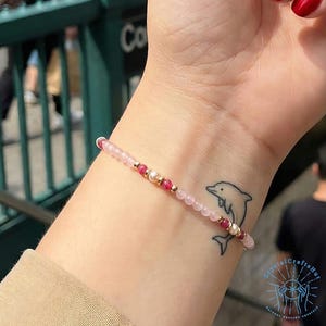 Zierliches Rosenquarz & Perlen Armband | 3 MM Turmalin Einstellbar Schmuck | Oktober Geburtsstein Geschenk für Sie