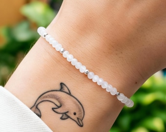 Delicate Moonstone Bead Bracelet | Tiny 2mm AAA+ Crystal Jewelry | June Birthstone Gift