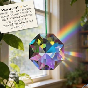 Aurora Borealis Octagon Suncatcher, Crystal Rainbow Maker, Prism Window Decor, Housewarming Gift, Car Charm