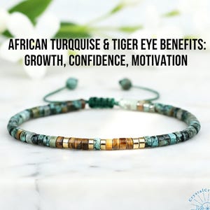 Morse Code Bracelet | 'LET THEM' Message | African Turquoise & Tiger Eye Adjustable Stacking Bracelet | Custom Jewelry Gift for Her