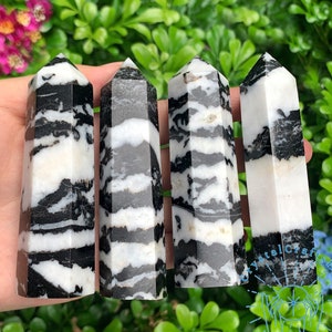 AAA+ Zebra Jasper Obelisk Tower, Raw Black Jasper Point, White Jasper Wand, Mineral Specimen Collection Jasper Gemstone Tower Car Home Decor
