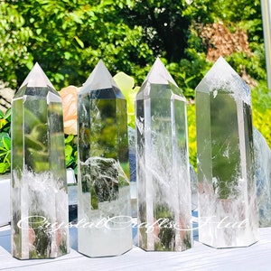 Natural Clear Quartz Tower Point, AAA White Crystal Obelisk Raw Rock,  Rock  Clear Crystal Wand, Mineral Specimen Car Home Decor +Gift Pouch