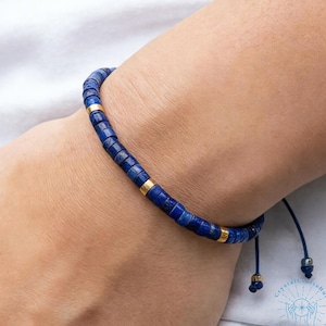 Sierlijke lapis lazuli-armband – blauwe edelsteen van 4 mm, verstelbare minimalistische sieraden (geboortesteen september)