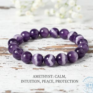 Handmade Chevron Amethyst Stretch Bracelet, 4mm 10mm Bead, February Birthstone