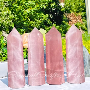 AAA+ Natural Rose Quartz Tower Point Obelisk Rough Pink Crystal Obelisk Wand Meditation Crystal Mineral Specimens Raw Quartz Crystal Gifts