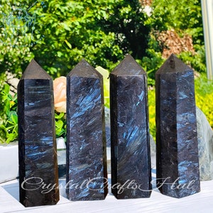 Natural Arfvedsonite Tower Point, Arfvedsonite Jasper Obelisk Tower, Arfvedsonite Crystal Wand Point Tower, Crystal Yoga Gift +Gift Pouch