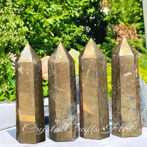 Natural Pyrite Quartz Crystal Point Tower, Mineral Specimen , AAA+ Pyrite Gemstone Crystal Obelisk Wand, Crystal Gift, Car Home Decoration