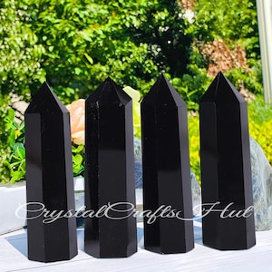 Black Obsidian Obelisk Genuine Natural Crystal Tower Black Gemstone Tower Rough Crystal Obelisk Wand Crystal Gift Car Home Decor +Gift Pouch
