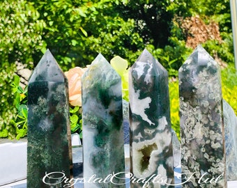 モスアゲートタワーポイント、天然宝石オベリスクワンド、鉱物標本