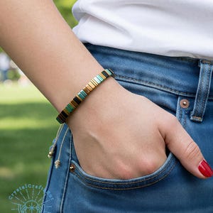 Boho Tila Bead Bracelet, Adjustable Silk Cord, Gold Accents, Stacking Jewelry (6-9 inches)
