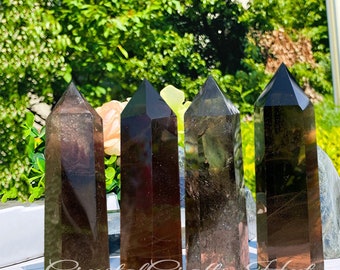 Smoky Quartz Crystal Tower Point Wand, Rough Smoky Quartz Tower Obelisk Crystal Wand, Gemstone Stone Point, Yoga Crystal Gift, Home Decor