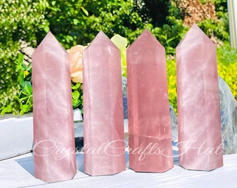 AAA+ Natural Rose Quartz Tower Point Obelisk Rough Pink Crystal Obelisk Wand Meditation Crystal Mineral Specimens Raw Quartz Crystal Gifts