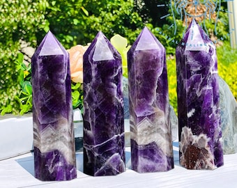 Natural Amethyst Stone Tower Point Wand Healing Crystal Purple Crystal Wand Obelisk Tower Point Gemstone Mineral Specimen Raw Crystal Gift