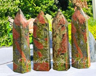 Natural Unakite Jasper Tower Point Obelisk, Green Unakite Gemstone Tower Point, Throat Chakra Stone Gift, Home Decoration