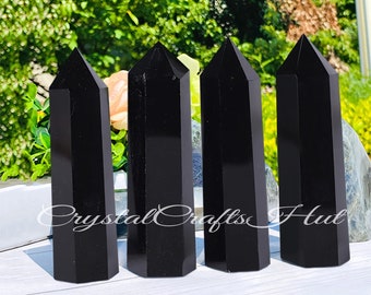 Black Obsidian Obelisk Genuine Natural Crystal Tower Black Gemstone Tower Rough Crystal Obelisk Wand Crystal Gift Car Home Decor +Gift Pouch