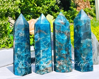 Apatite Point Tower Raw Blue Apatite Wand Obelisk AAA+ Natural Stones Apatite Obelisk Crystal Gift Car Home Decoration Rough Gemstones Gift