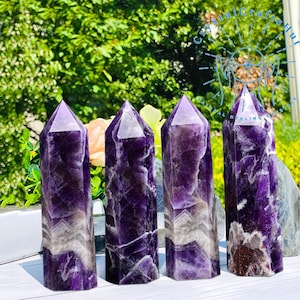 Natural Amethyst Stone Tower Point Wand Healing Crystal Purple Crystal Wand Obelisk Tower Point Gemstone Mineral Specimen Raw Crystal Gift