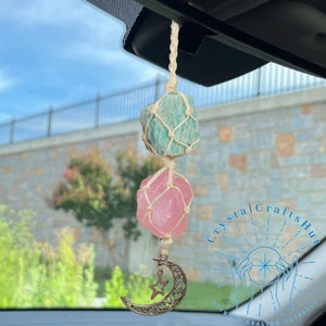 Raw Crystals Charm Car Rear View Mirror Hanging Car Ornaments 2Pcs Rough Stones Boho Wall Hanging Window Decoration Sun Catcher Crystal Gift