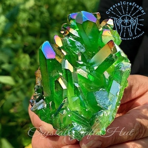 Grüner Geoden Cluster Roher Geoden Quarz Cluster Galvanisierter Grüner Kristallcluster Kristallsammlung Turm Rohkristall + Geschenkbeutel