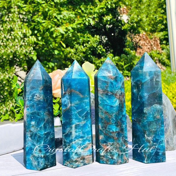 Apatite Point Tower Raw Blue Apatite Wand Obelisk AAA+ Natural Stones Apatite Obelisk Crystal Gift Car Home Decoration Rough Gemstones Gift
