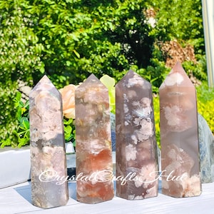 Natural Flower Agate Gemstone Tower Obelisk Point Wand - Healing Crystal Obelisk Tower Wand - Home Decoration Crystal Gift