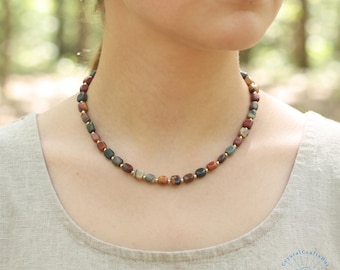 Handmade Picasso Jasper Choker Necklace | Natural Gemstone Beads, 16" Length