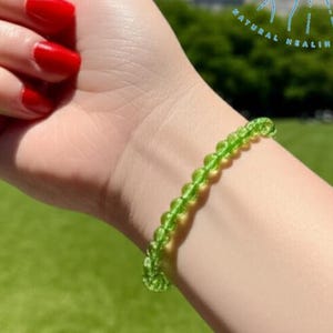 Peridot Bead Stretch Bracelet Natural 4mm Skinny Green Peridot Bead Delicate Bracelet Green Gemstone Minimalist Bracelet Green Crystal Gift