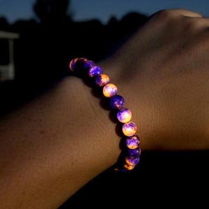UV Reactive Yooperlite Stretch Bracelet | Glowing Ember Stone 8mm Beaded Jewelry | November Birthstone Gemstone for Her Him