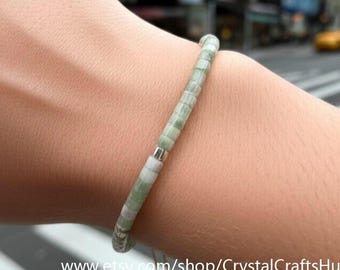 Green Jade Minimalist Bracelet 4mm Tiny Tube Stone Bracelet Natural Green Gemstone Beaded Bracelet Birthstone Jade Dainty Bracelet Nice Gift