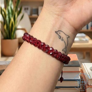 Red Garnet Bracelet, January Birthstone, Double Row Gemstone Beads, Minimalist Yoga Crystal