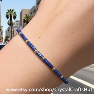 Lapis Lazuli Bracelet | AAA+ Blue Gemstone Bracelet | 4mm Adjustable Minimalist Tube Bracelet | Lapis Lazuli Birthstone Jewelry + Gift Pouch