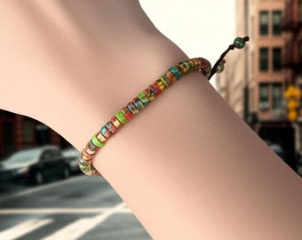 Imperial Jaspis Armband 4 mm Regenbogen Edelstein Rohr Perlen Armband Jaspis Birthstone Zierliche Armband für Mutter Schwester Frau Freunde + Geschenk Beutel