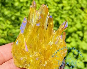 Raw Yellow Titanium Rainbow Aura Quartz Crystal Cluster Mineral Specimen Natural Yellow Quartz Cluster Home Decoration Yoga Crystal Gifts