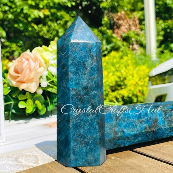 Blue Apatite Tower Point Natural Apatite Crystal Wand Obelisk Yoga Meditation Gift