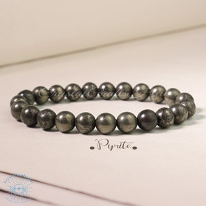 Naturligt pyritarmband, 8 mm ädelstenspärlor, minimalistiskt stretchigt yogaarmband, skyddande sten bild 7