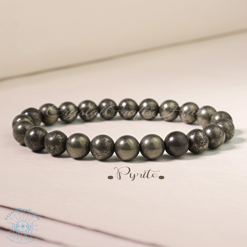 Naturligt pyritarmband, 8 mm ädelstenspärlor, minimalistiskt stretchigt yogaarmband, skyddande sten bild 7