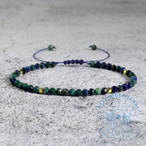 Dainty Azurite-Malachite Bracelet | 3mm Green Malachite Beaded Jewelry | Birthstone Gift for Friends | Includes Free Gift Pouch