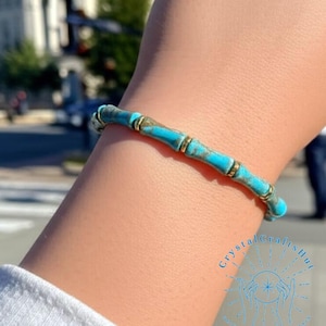 Braccialetto delicato in turchese, bracciale con perline a tubo in pietra preziosa blu da 4 mm, bracciale yoga in turchese, pietra portafortuna, regalo per mamma, sorella, moglie, amiche + custodia